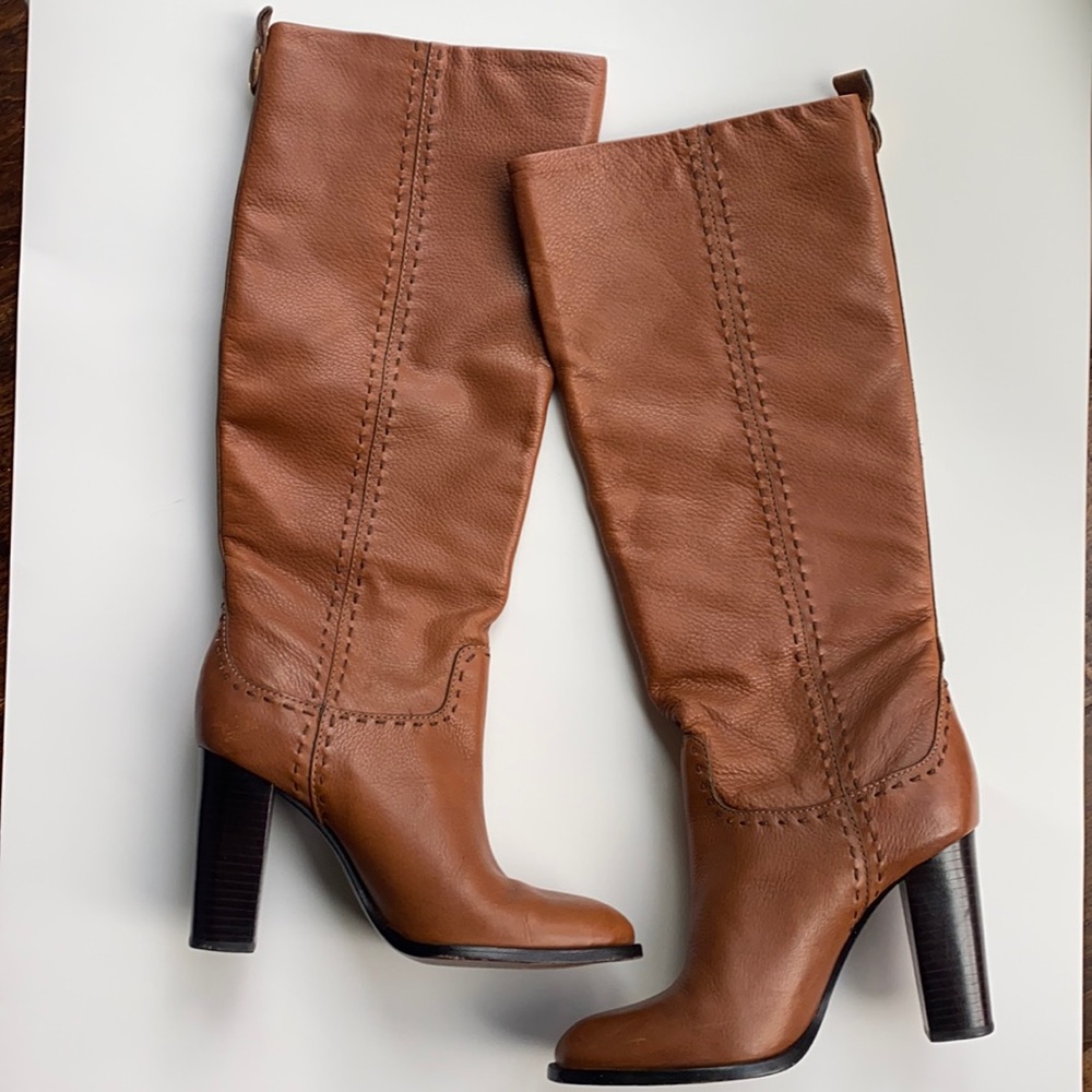 Tory Burch Wyatt Stovepipe cognac leather boots 7.5